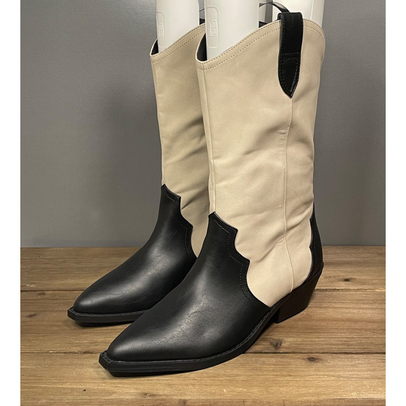 Dolce Vita Women's Korbella Western Boots Size 9 Cream Black Cowboy Mid Calf - Picture 5 of 16